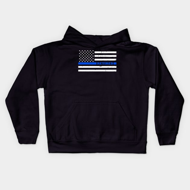 Retired Police Gift - Retired Police Officer - Thin Blue Line Flag Kids Hoodie by bluelinemotivation